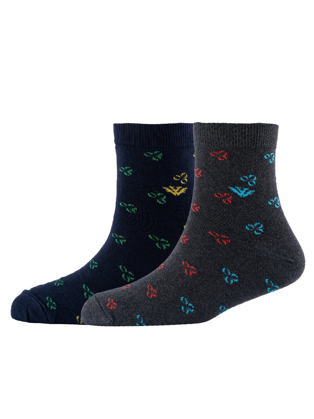 

Cotstyle Pack Of 2 Patterned Cotton Ankle Length Socks, Navy blue