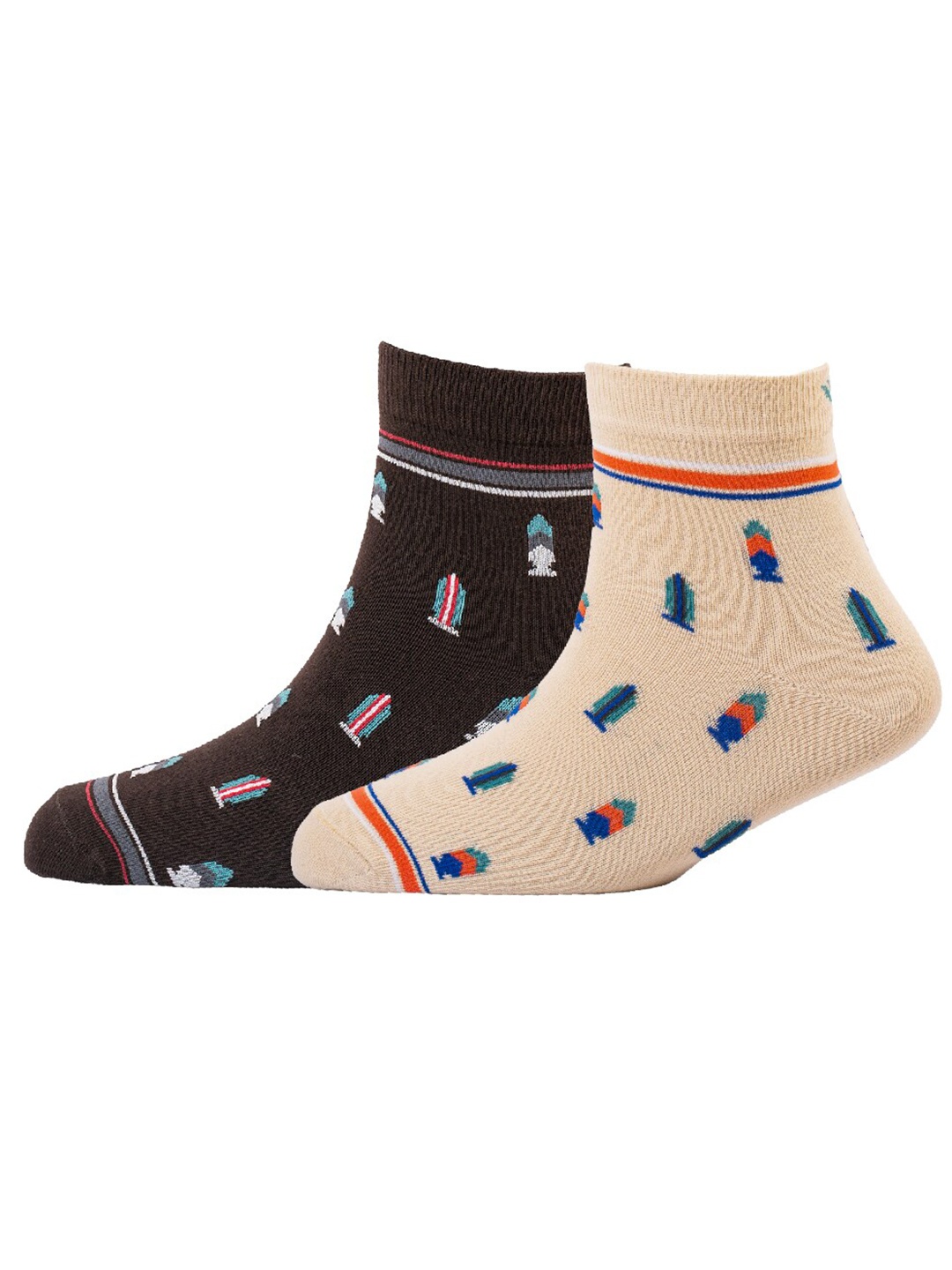 

Cotstyle Men Pack Of 2 Patterned Cotton Ankle Length Socks, Brown