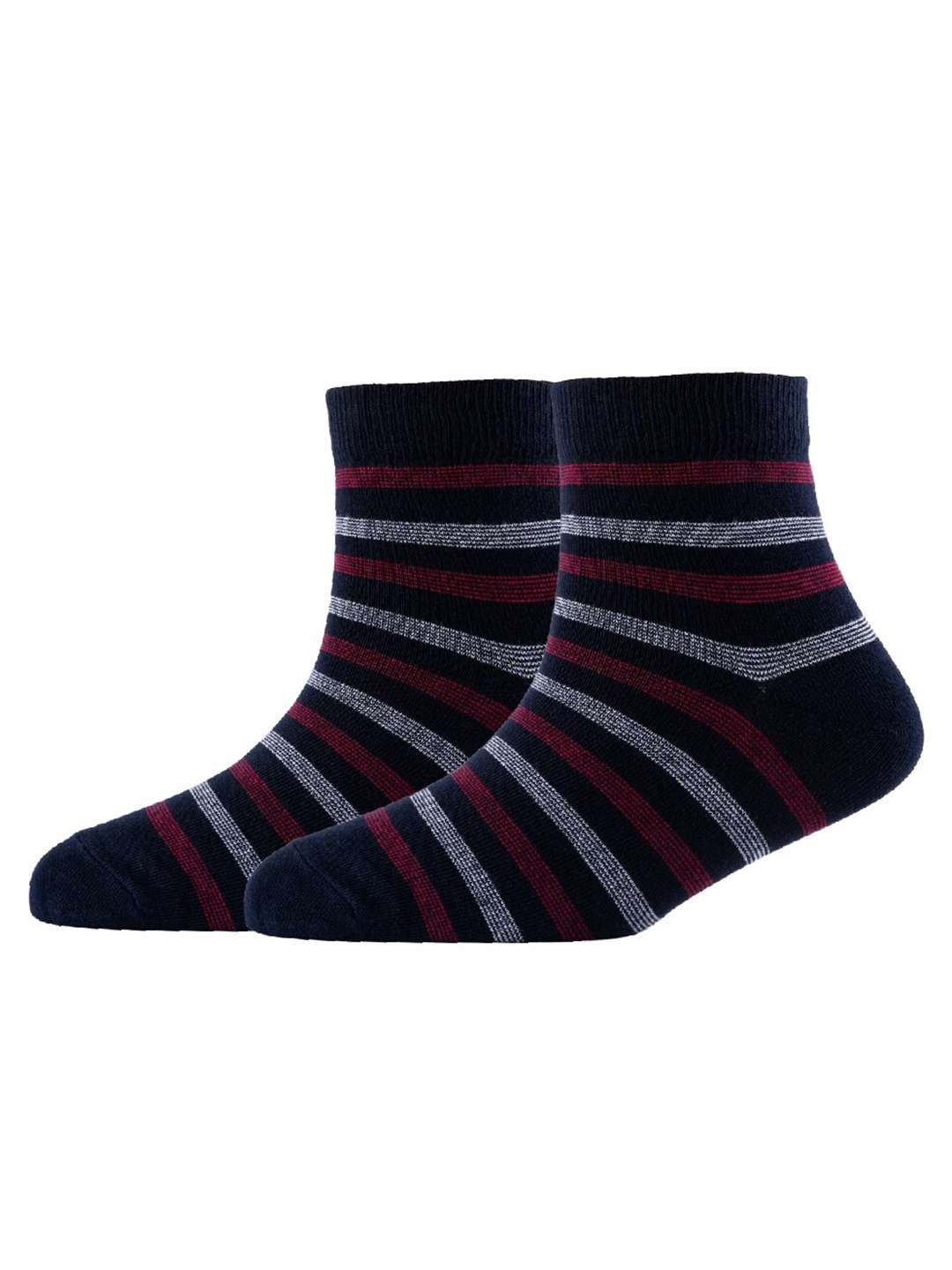 

Cotstyle Men Pack Of 2 Striped Cotton Ankle Length Socks, Navy blue