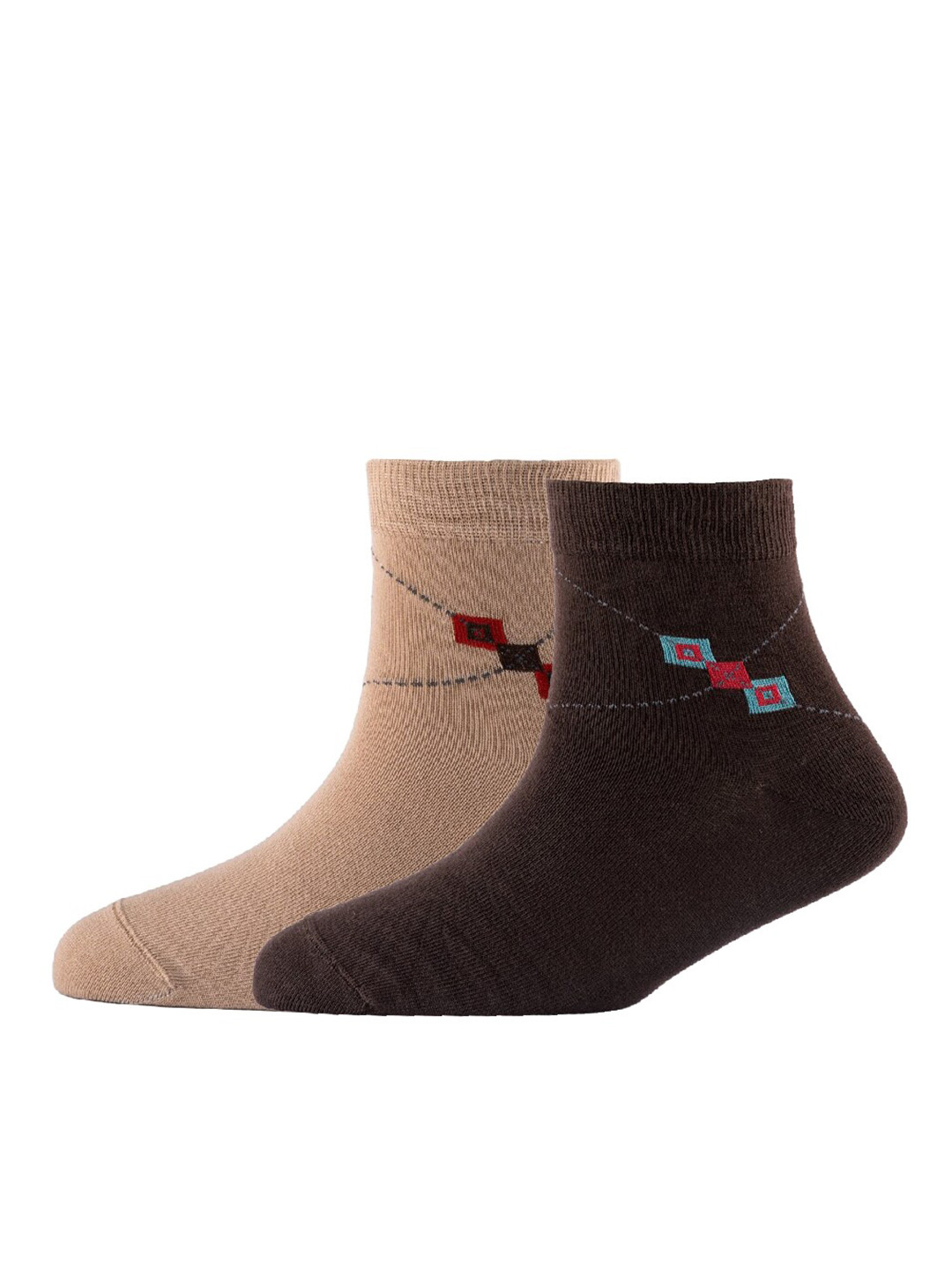 

Cotstyle Men Pack Of 2 Patterned Cotton Ankle Length Socks, Brown