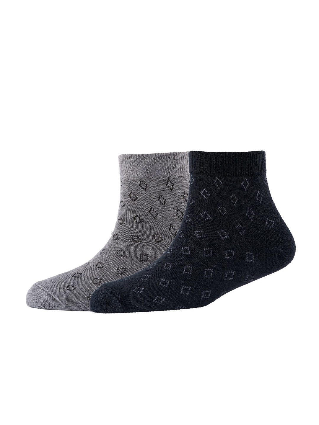 

Cotstyle Men Pack Of 2 Patterned Cotton Ankle Length Socks, Grey