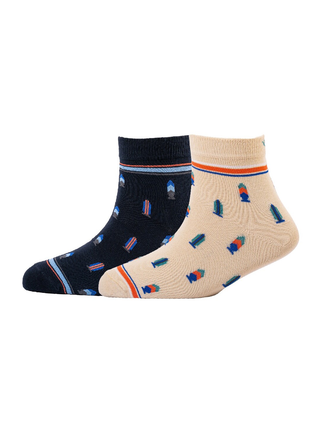 

Cotstyle Men Pack Of 2 Patterned Cotton Ankle Length Socks, Navy blue
