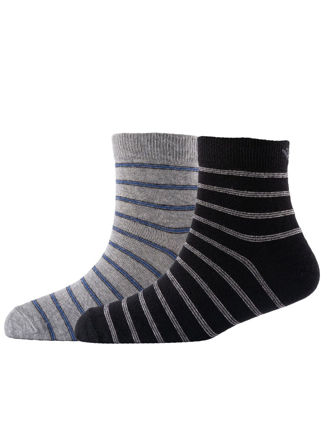 

Cotstyle Men Pack Of 2 Striped Cotton Ankle Length Socks, Grey