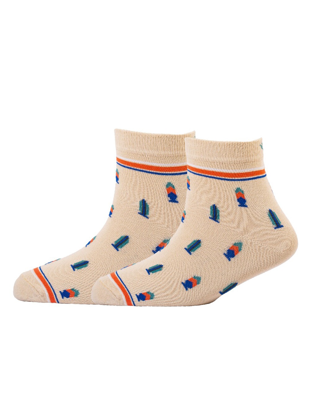 

Cotstyle Men Pack Of 2 Patterned Cotton Ankle Length Socks, Beige
