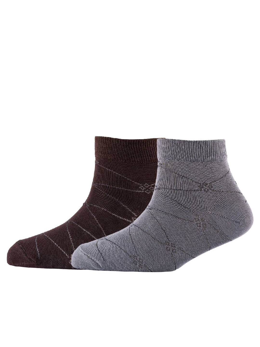 

Cotstyle Men Pack Of 2 Patterned Cotton Ankle Length Socks, Grey