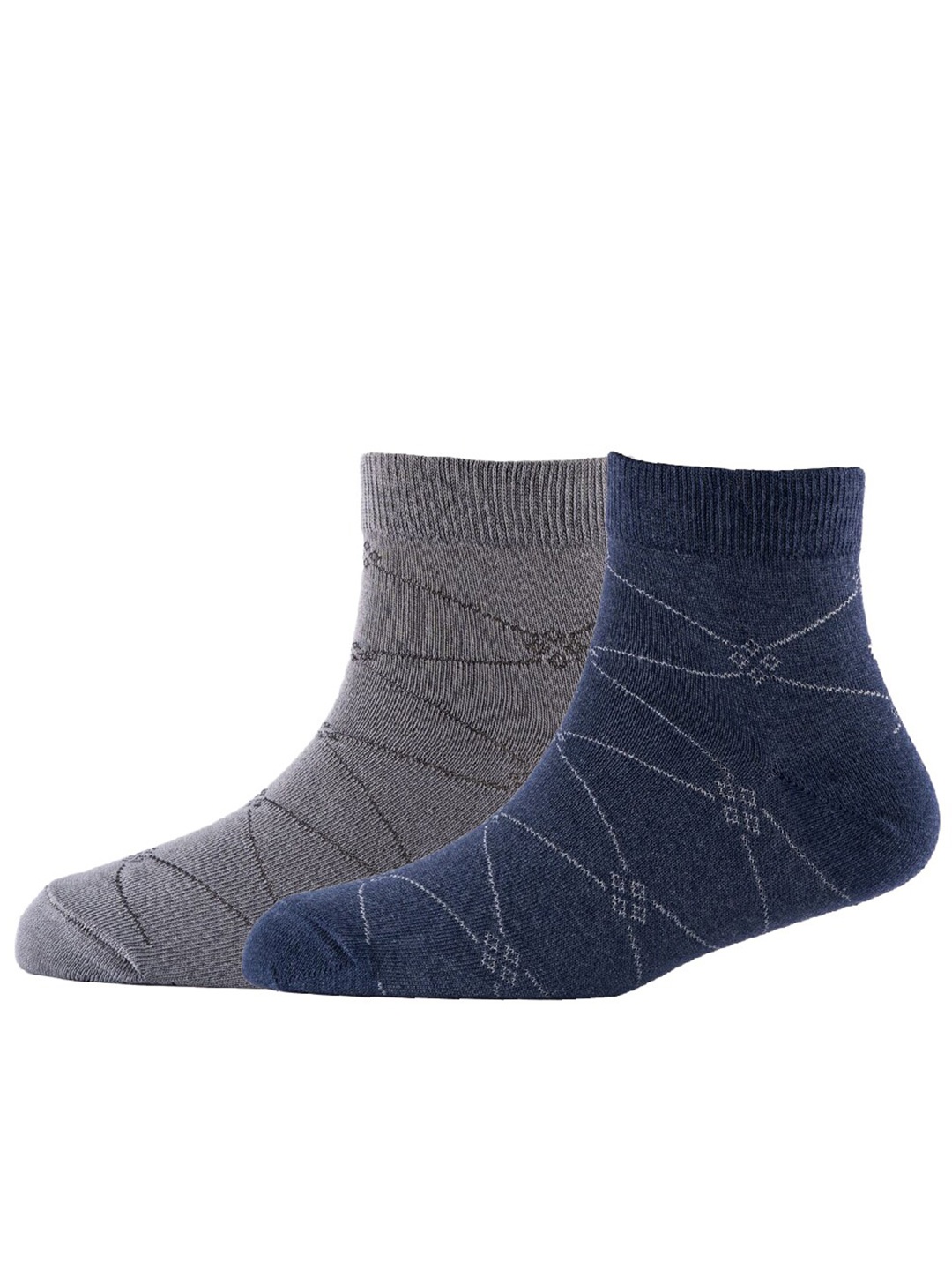 

Cotstyle Men Pack Of 2 Patterned Cotton Ankle Length Socks, Grey