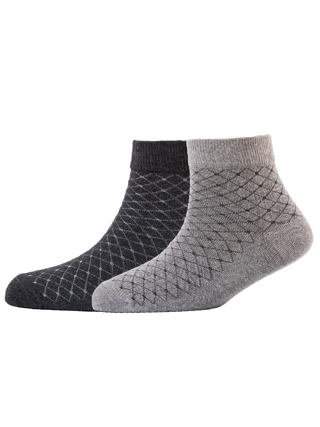 

Cotstyle Men Pack Of 2 Patterned Cotton Ankle Length Socks, Grey