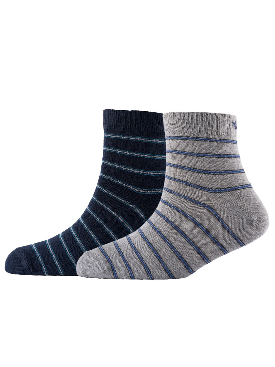 

Cotstyle Men Pack Of 2 Striped Cotton Ankle Length Socks, Navy blue