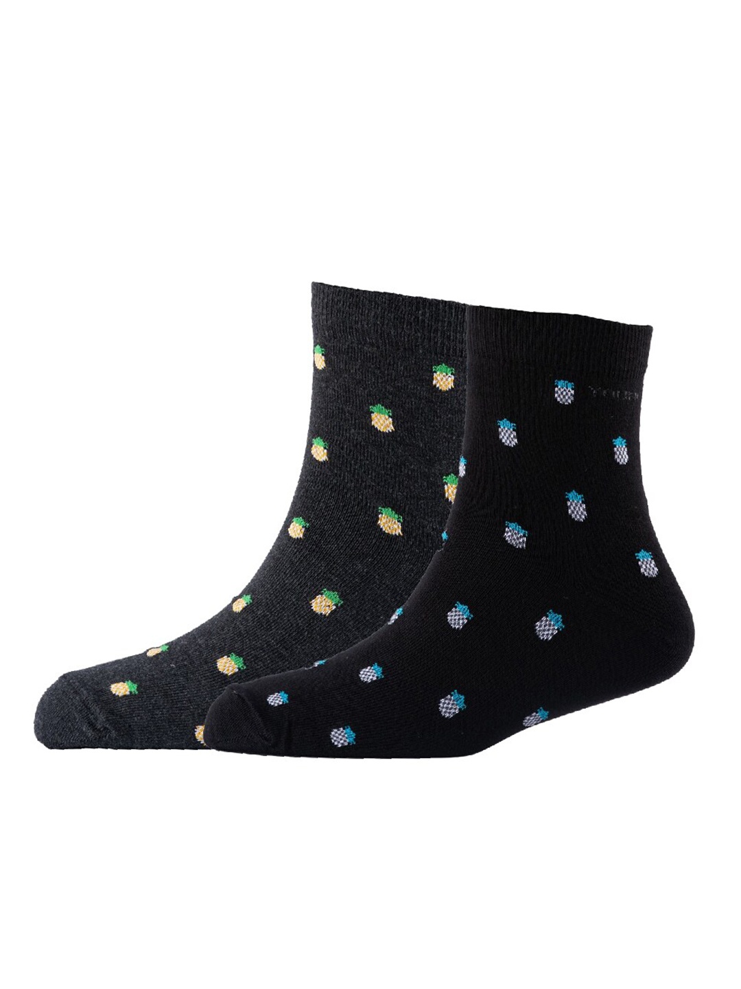 

Cotstyle Men Pack Of 2 Patterned Cotton Ankle Length Socks, Black