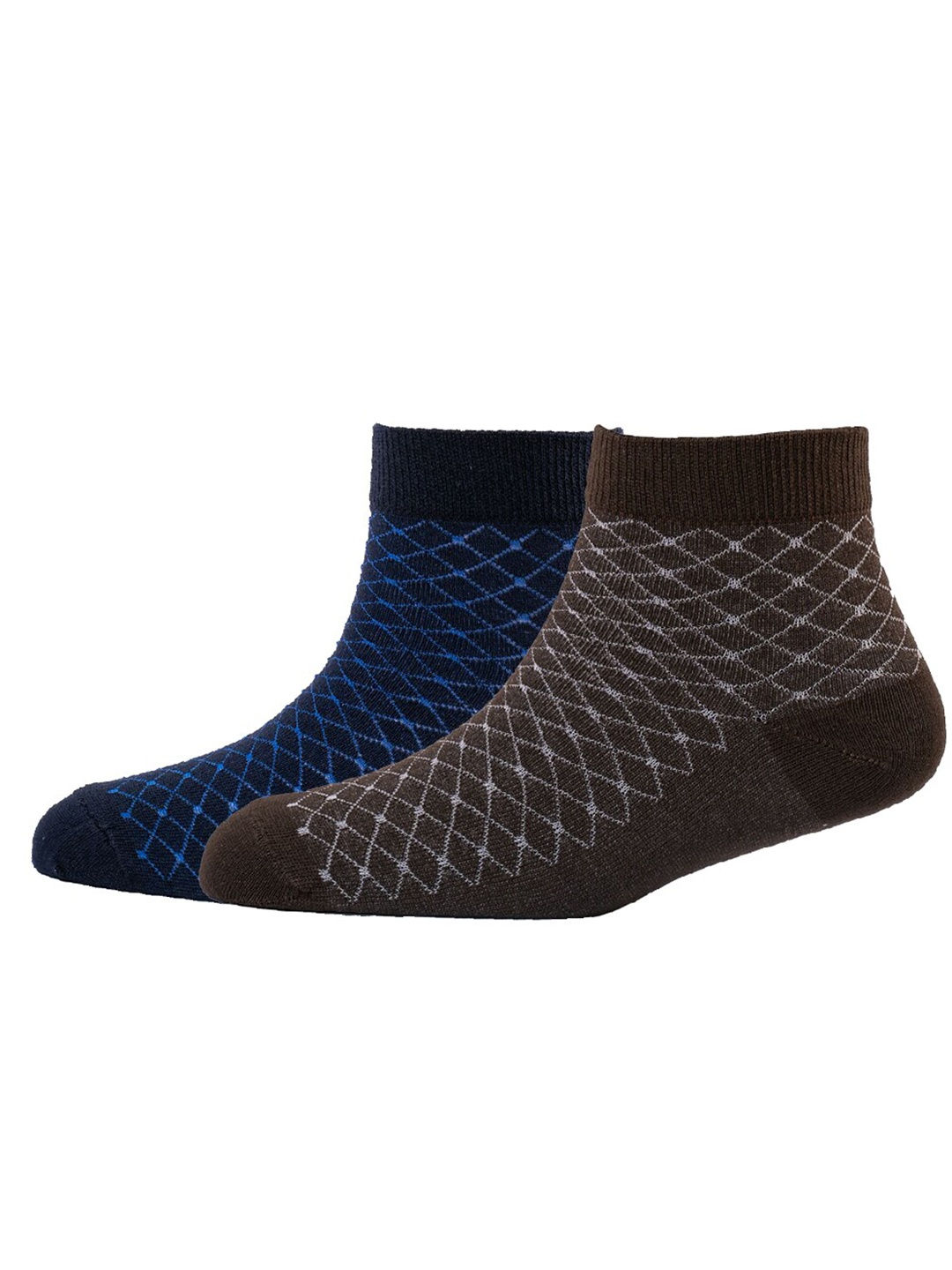 

Cotstyle Men Pack Of 2 Patterned Cotton Ankle Length Socks, Navy blue