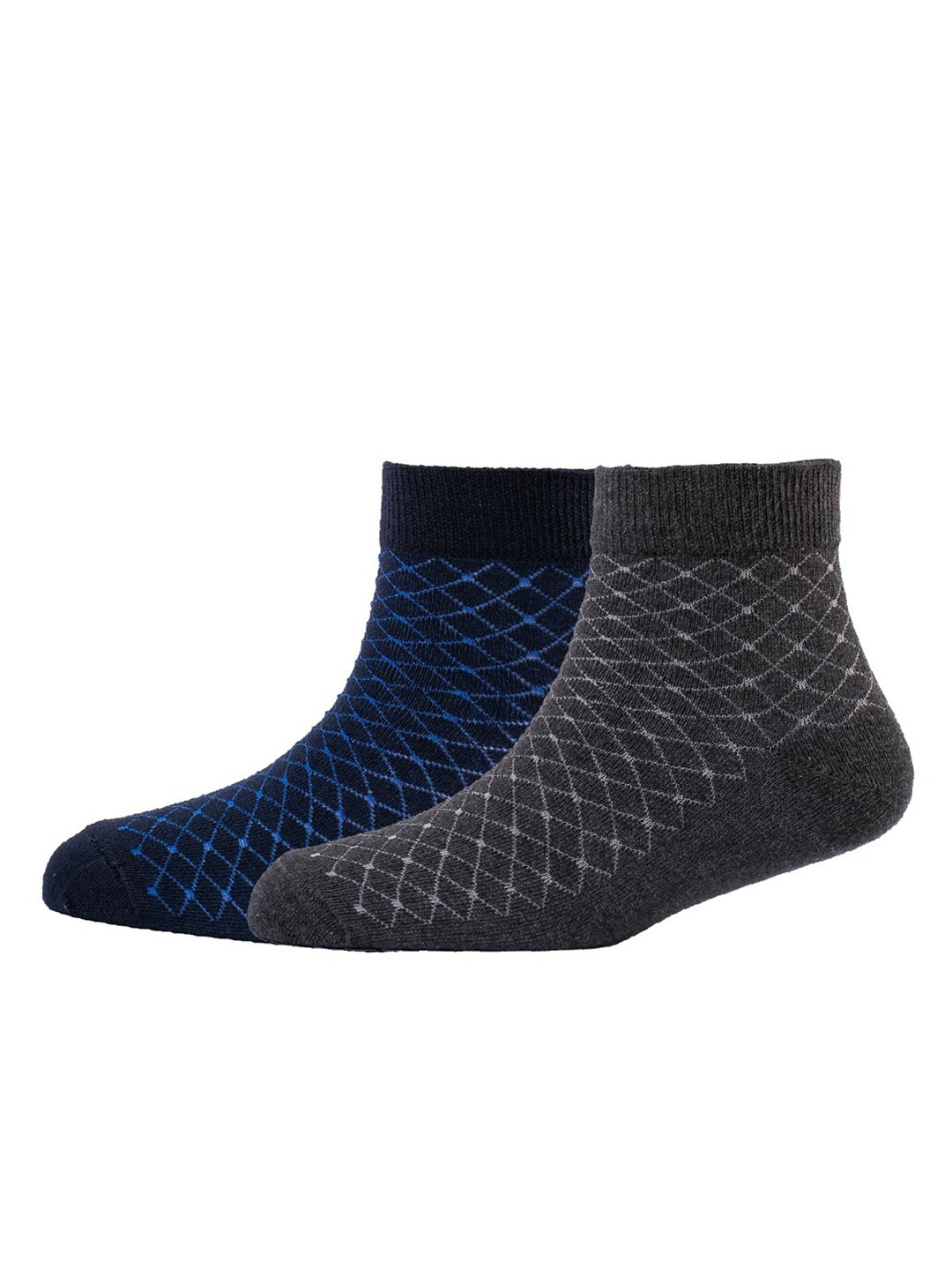 

Cotstyle Men Pack Of 2 Patterned Cotton Ankle Length Socks, Navy blue