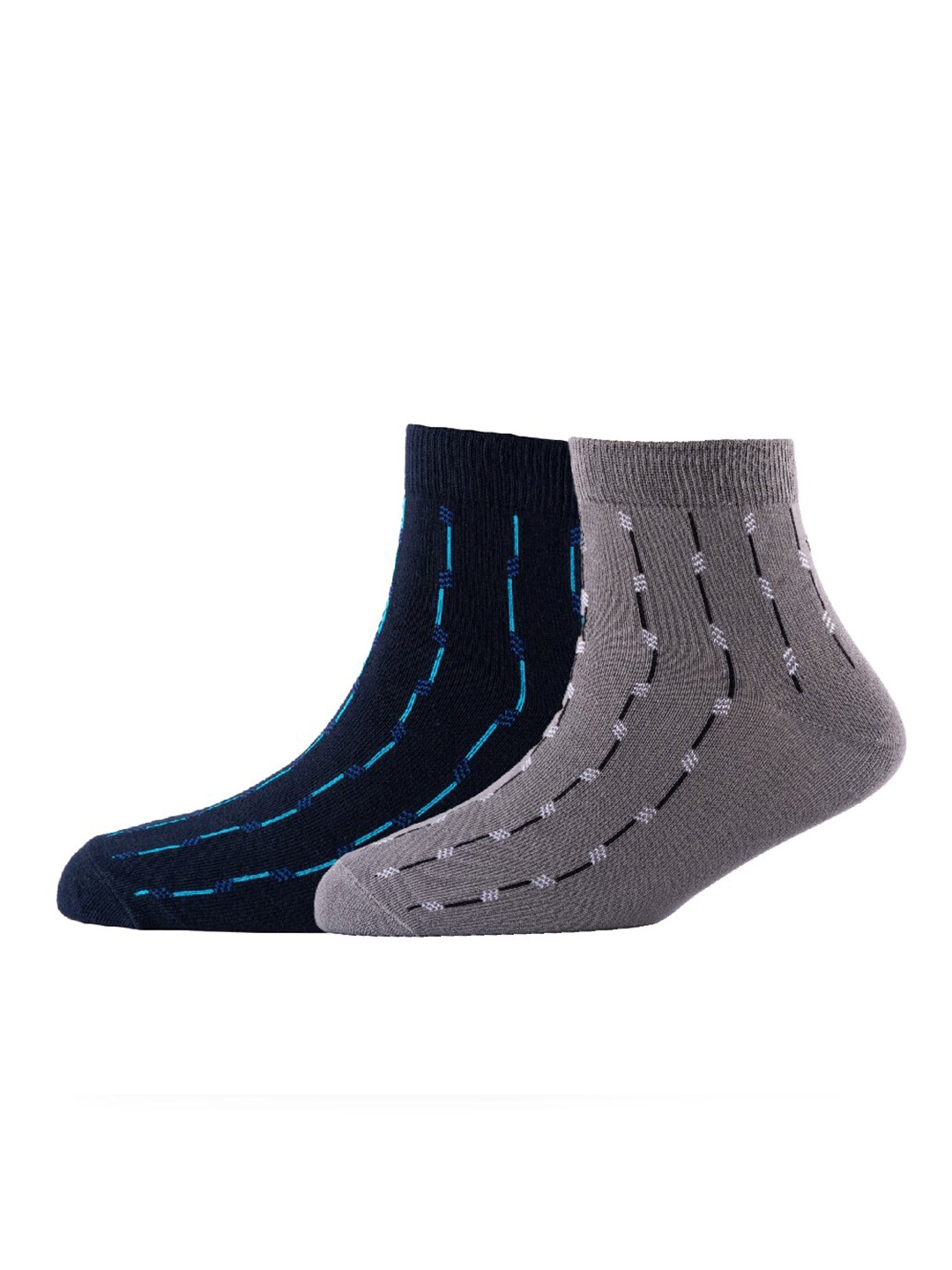 

Cotstyle Men Pack Of 2 Patterned Cotton Ankle Length Socks, Grey