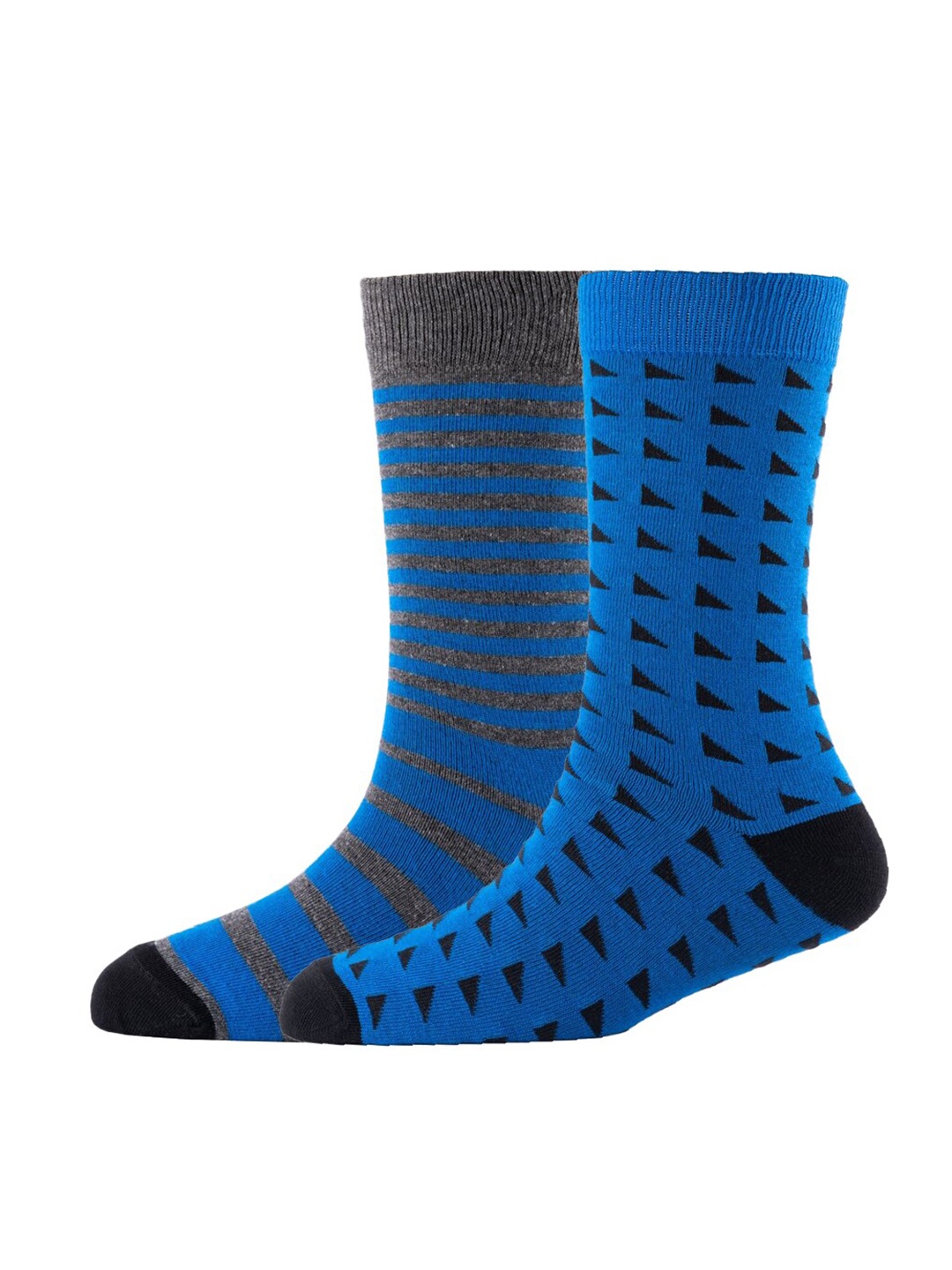 

Cotstyle Men Pack Of 2 Patterned Cotton Calf-Length Socks, Blue