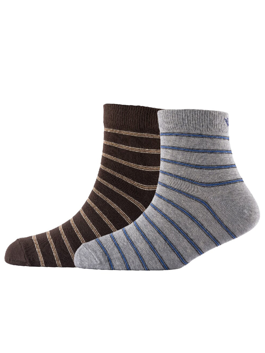 

Cotstyle Men Pack Of 2 Striped Cotton Ankle Length Socks, Grey