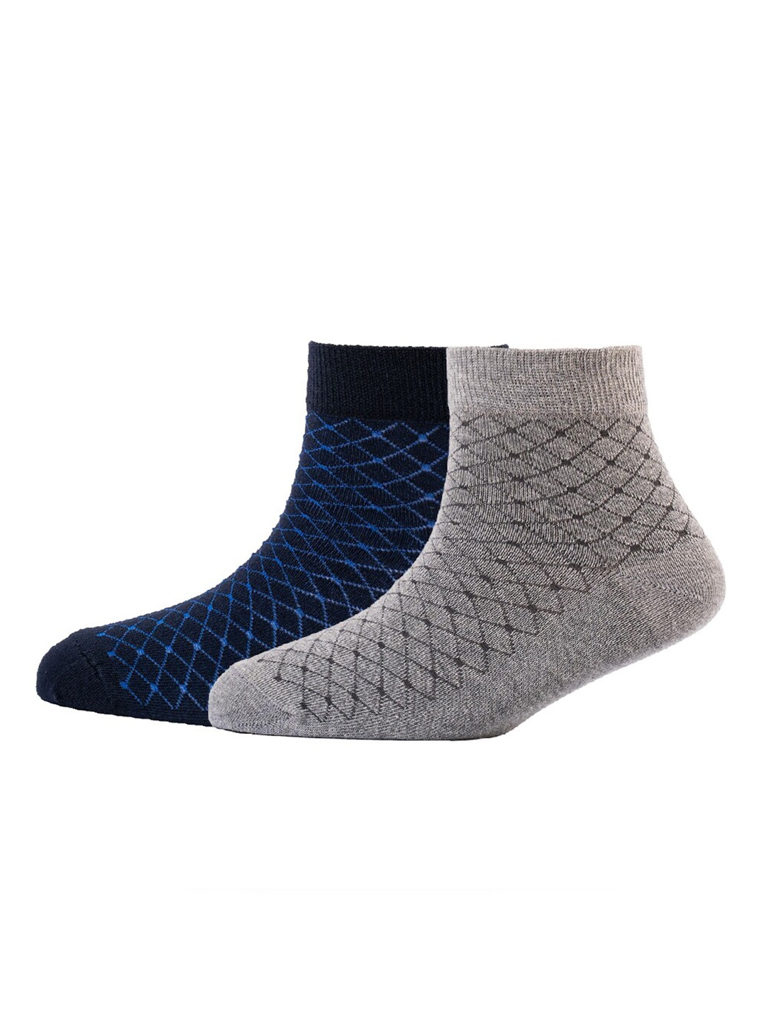 

Cotstyle Men Pack Of 2 Patterned Cotton Ankle Length Socks, Grey