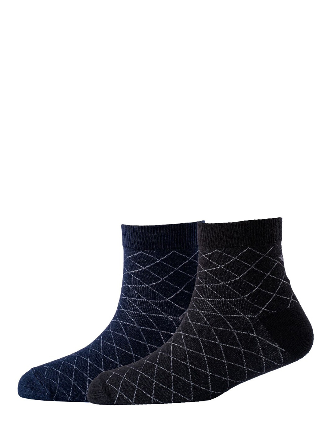 

Cotstyle Men Pack Of 2 Patterned Cotton Ankle Length Socks, Navy blue