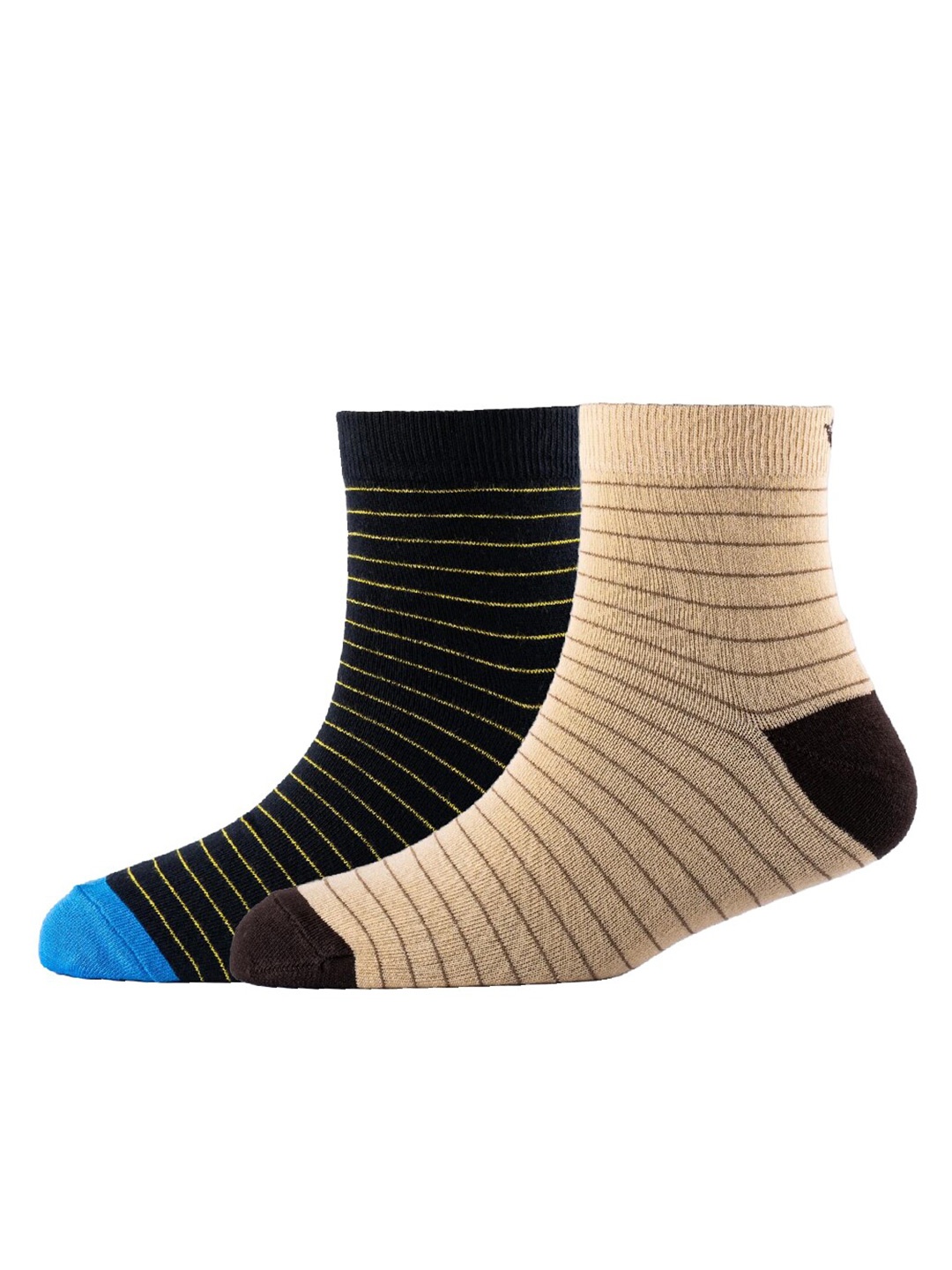

Cotstyle Men Pack Of 2 Striped Cotton Ankle Length Socks, Beige