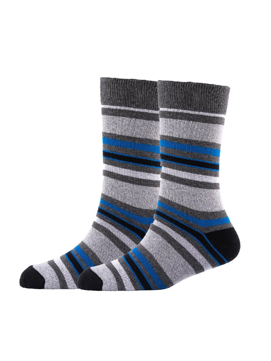 

Cotstyle Men Pack Of 2 Striped Cotton Calf-Length Socks, Blue