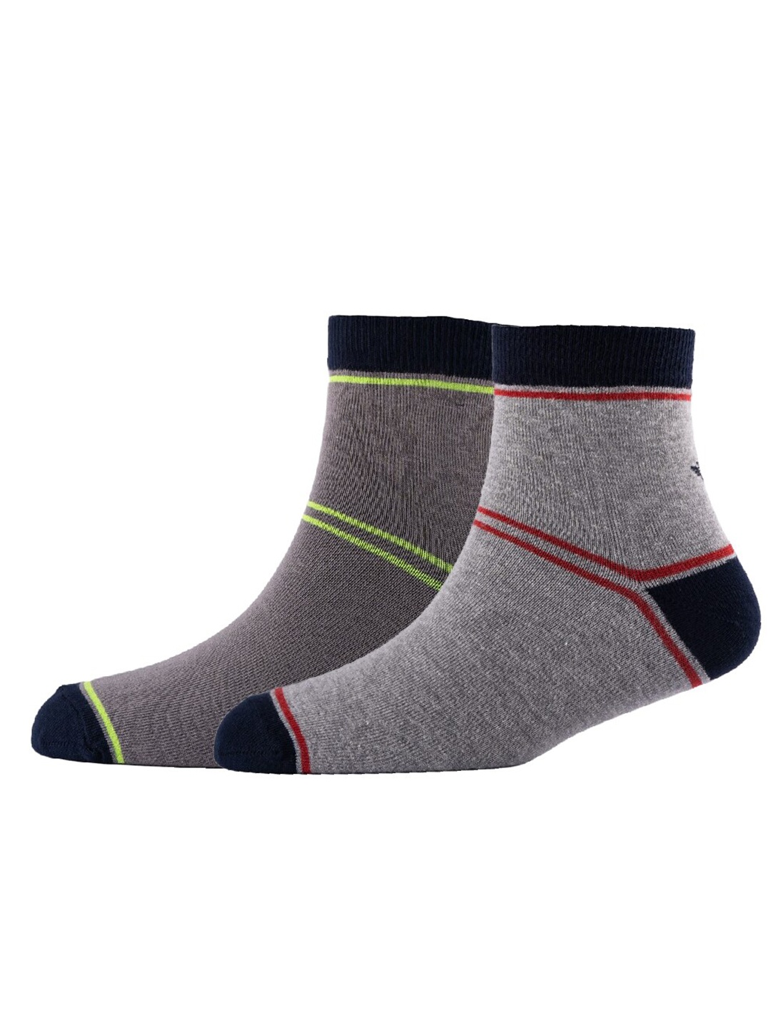 

Cotstyle Men Pack Of 2 Patterned Cotton Ankle Length Socks, Grey melange