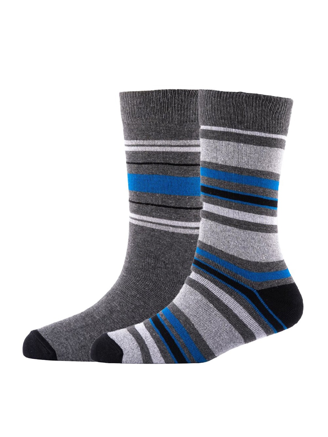 

Cotstyle Men Pack Of 2 Striped Cotton Calf-Length Socks, Grey