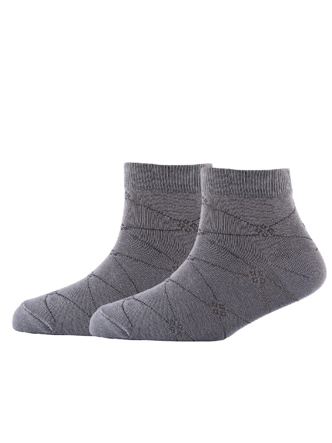 

Cotstyle Men Pack Of 2 Patterned Cotton Ankle Length Socks, Grey