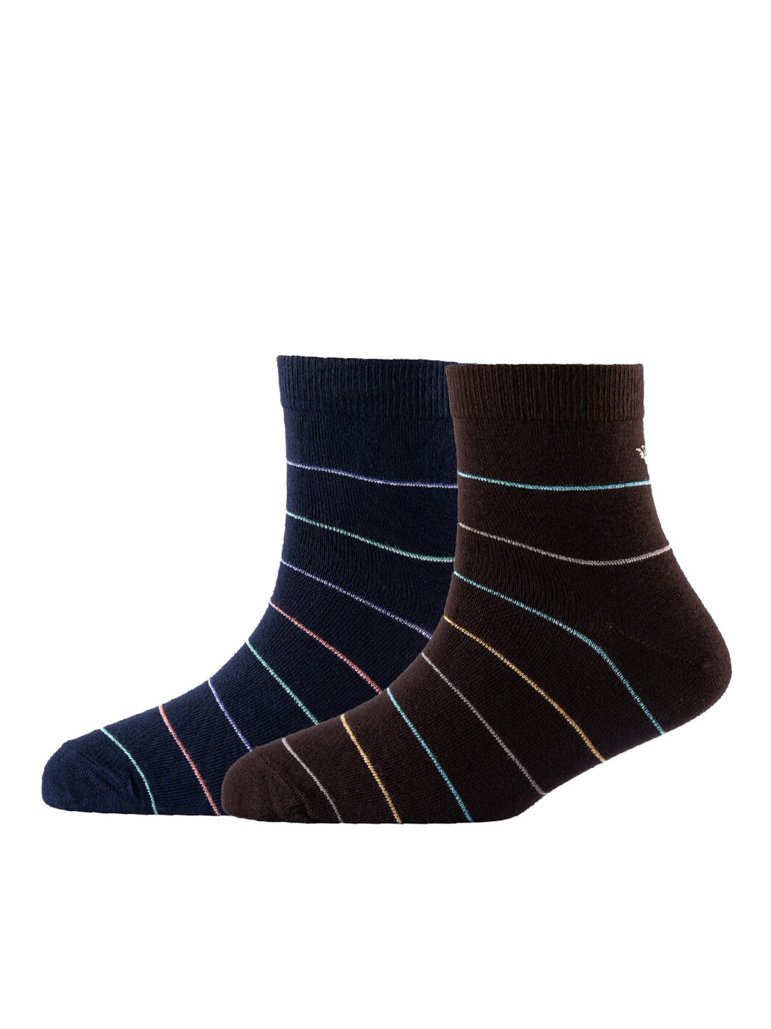 

Cotstyle Men Pack Of 2 Striped Cotton Ankle Length Socks, Navy blue