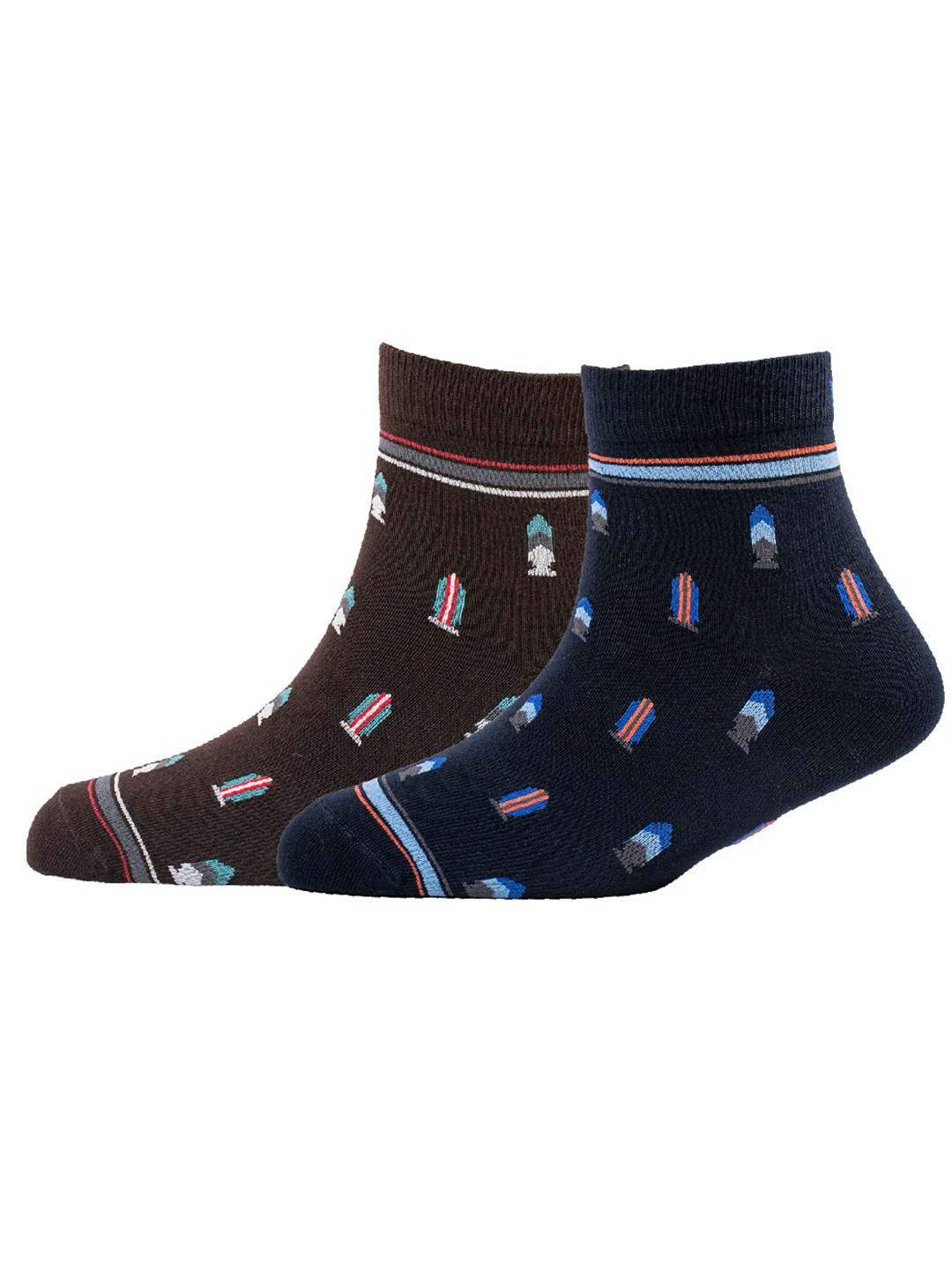 

Cotstyle Men Pack Of 2 Patterned Cotton Ankle Length Socks, Brown