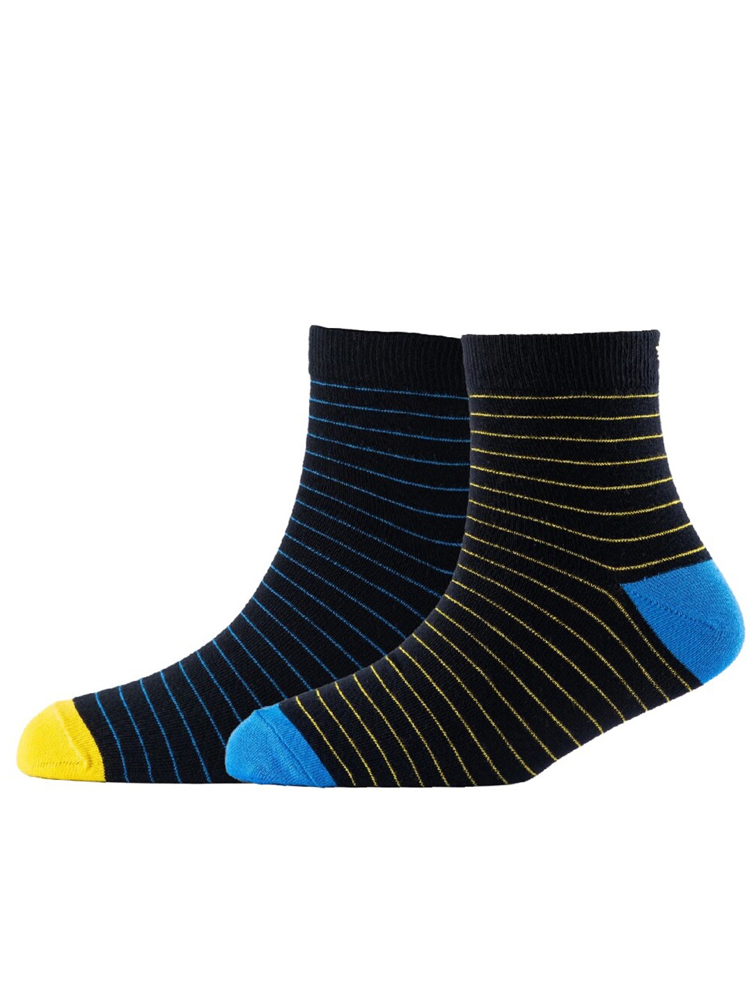 

Cotstyle Men Pack Of 2 Striped Cotton Ankle Length Socks, Navy blue