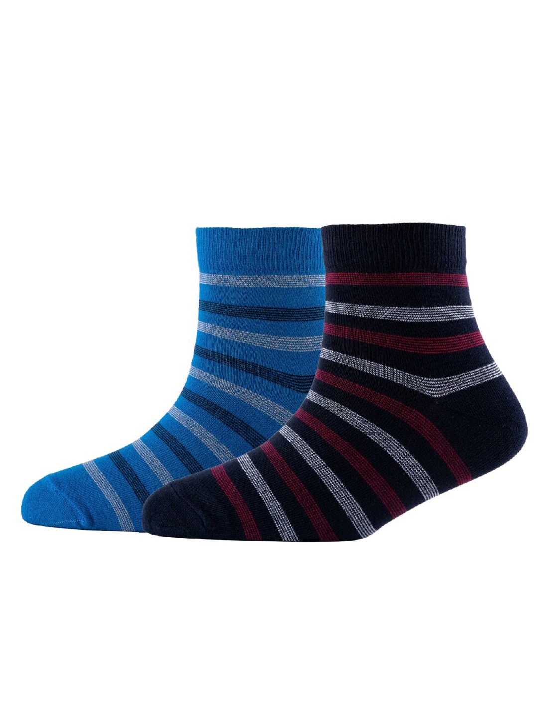 

Cotstyle Men Pack Of 2 Striped Cotton Ankle Length Socks, Blue