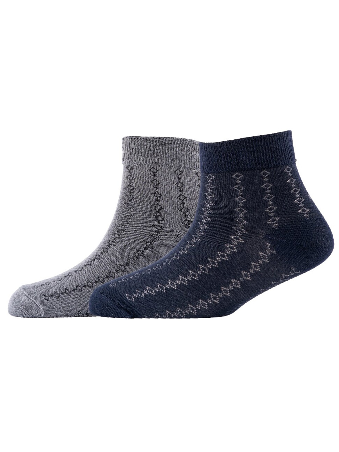 

Cotstyle Men Pack Of 2 Patterned Cotton Ankle Length Socks, Grey