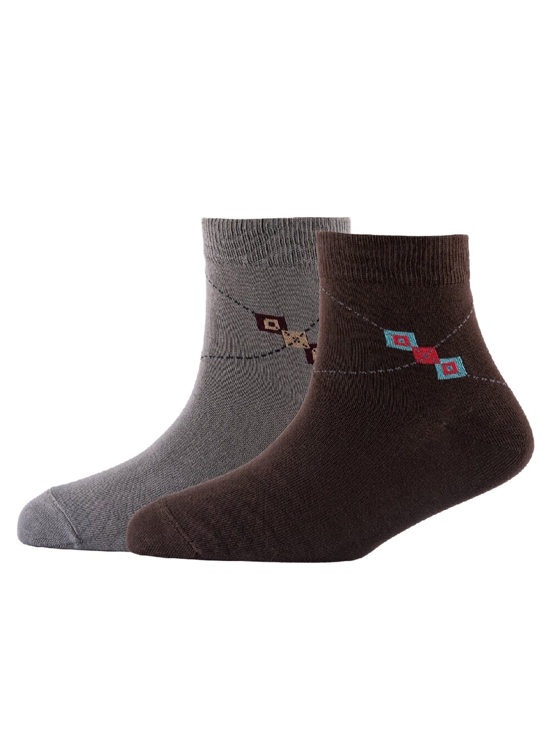 

Cotstyle Men Pack Of 2 Patterned Cotton Ankle Length Socks, Grey