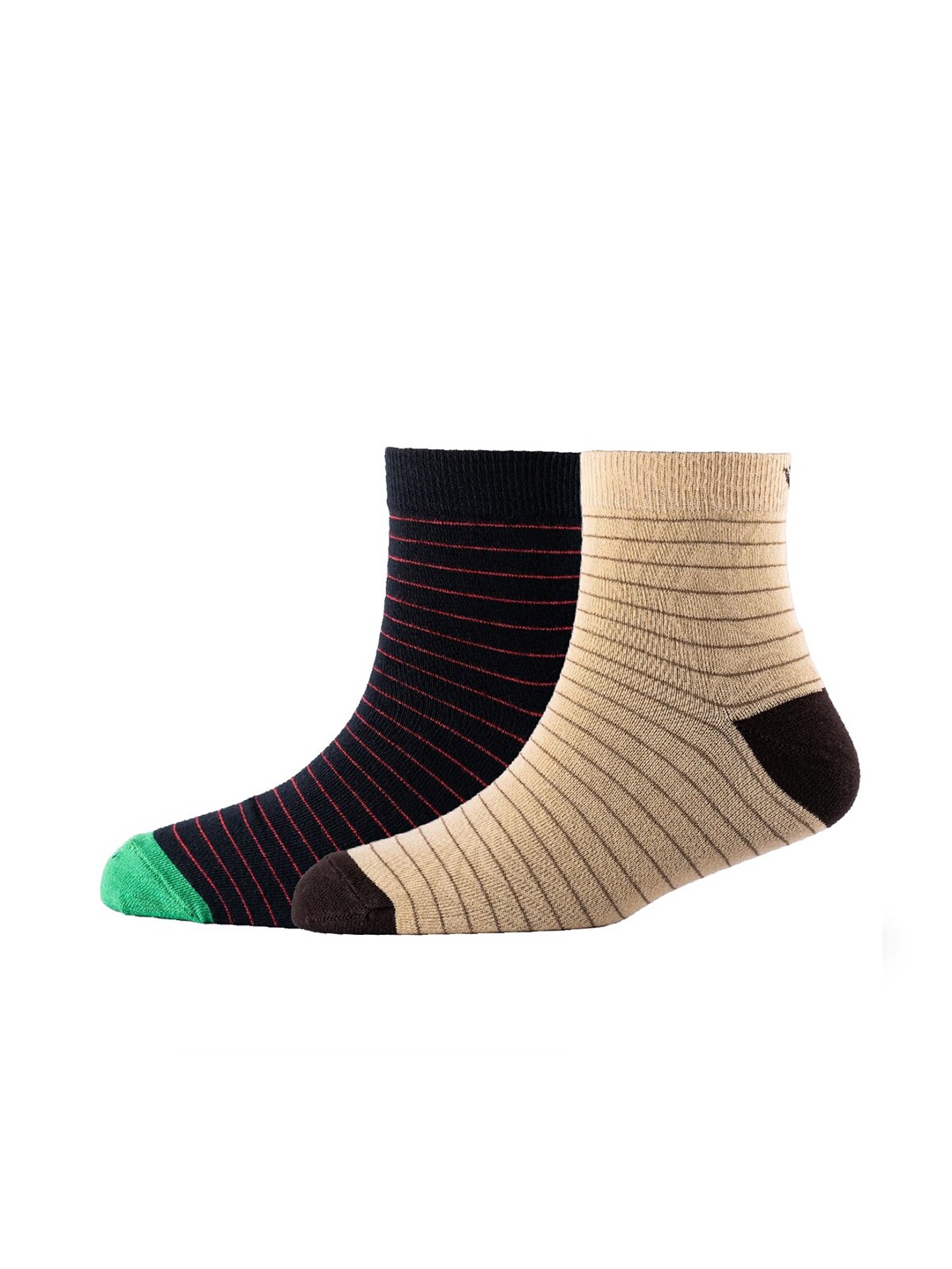 

Cotstyle Men Pack Of 2 Striped Cotton Ankle Length Socks, Beige