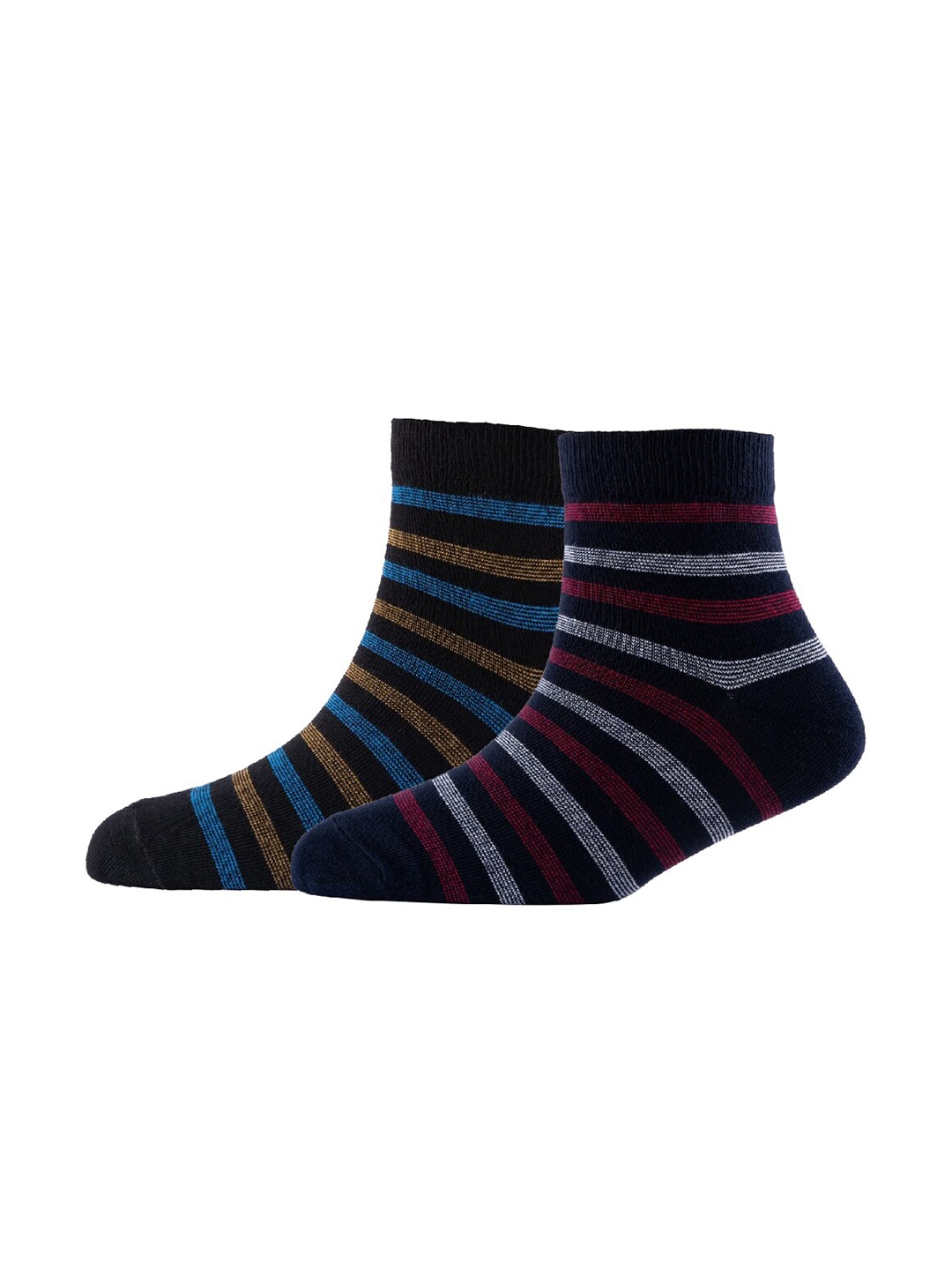 

Cotstyle Men Pack Of 2 Striped Cotton Ankle Length Socks, Black