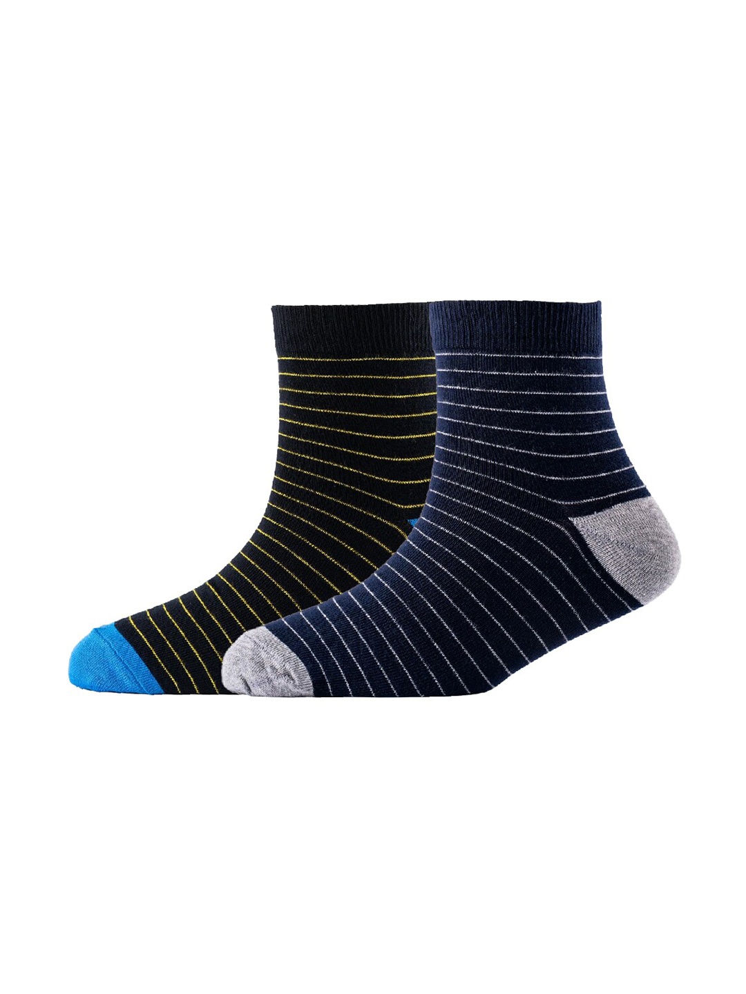 

Cotstyle Men Pack Of 2 Striped Cotton Ankle Length Socks, Navy blue
