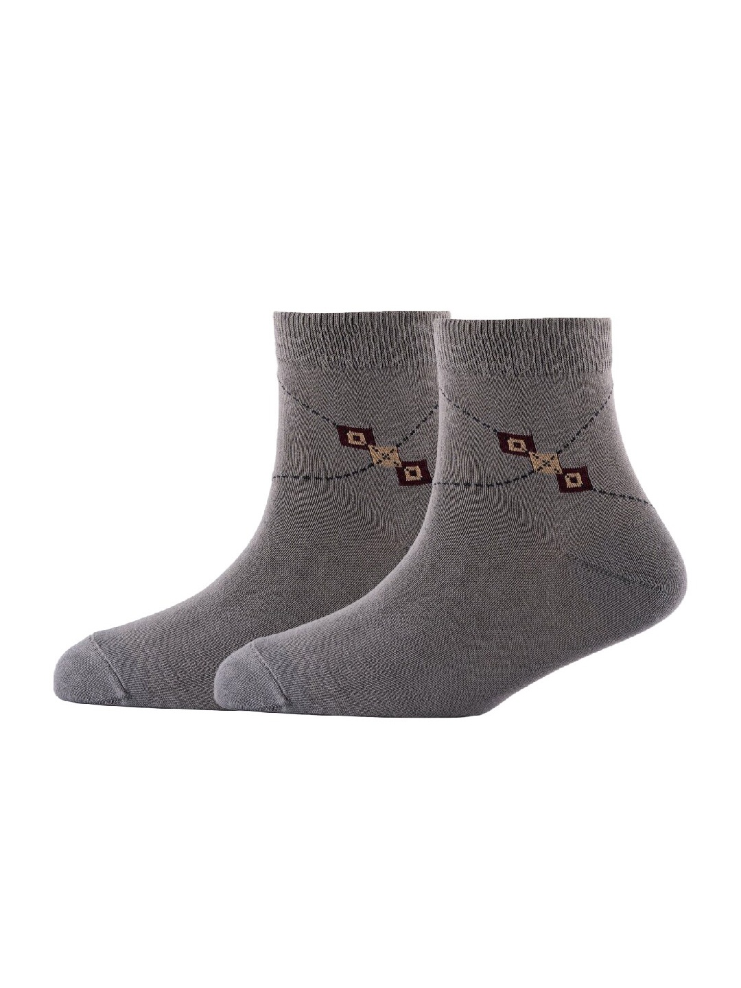 

Cotstyle Men Pack Of 2 Patterned Cotton Ankle Length Socks, Grey