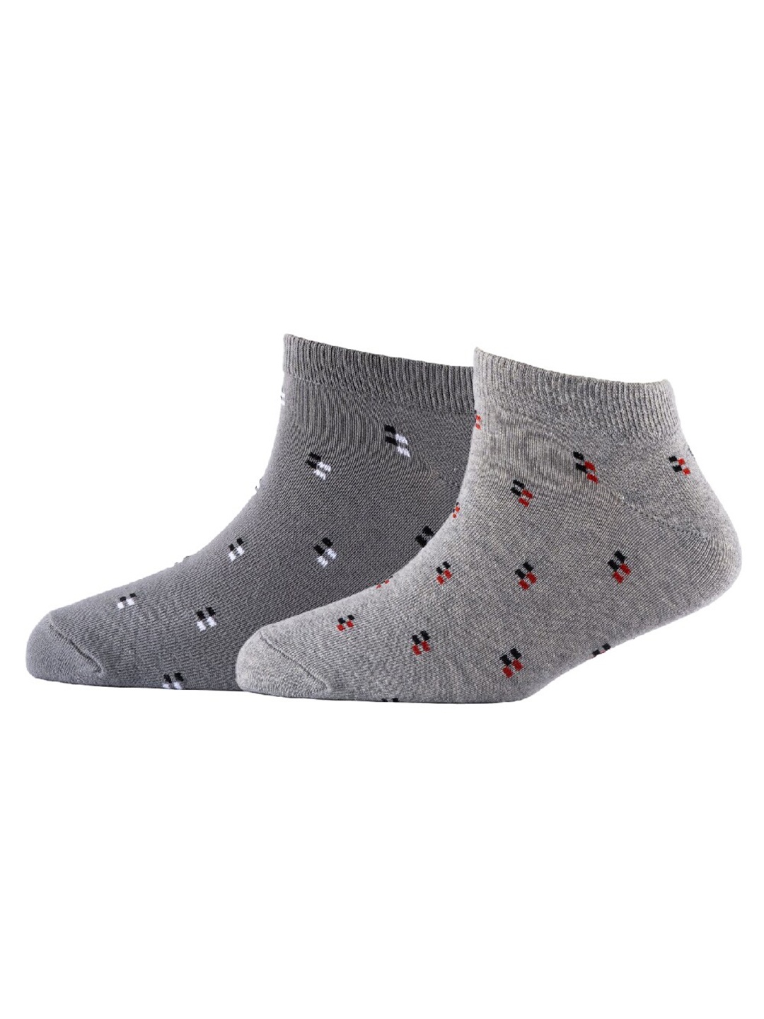 

Cotstyle Men Pack Of 2 Patterned Cotton Ankle Length Socks, Grey melange