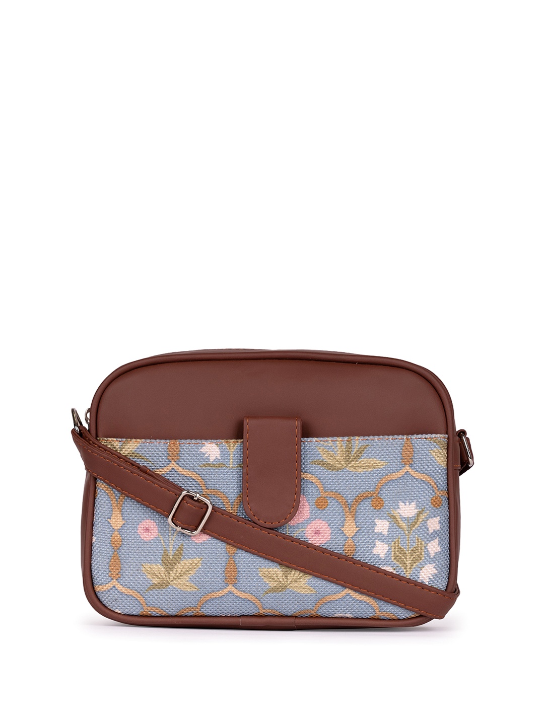 

ZOUK Floral Printed Sling Bag With Buckle Detail, Brown