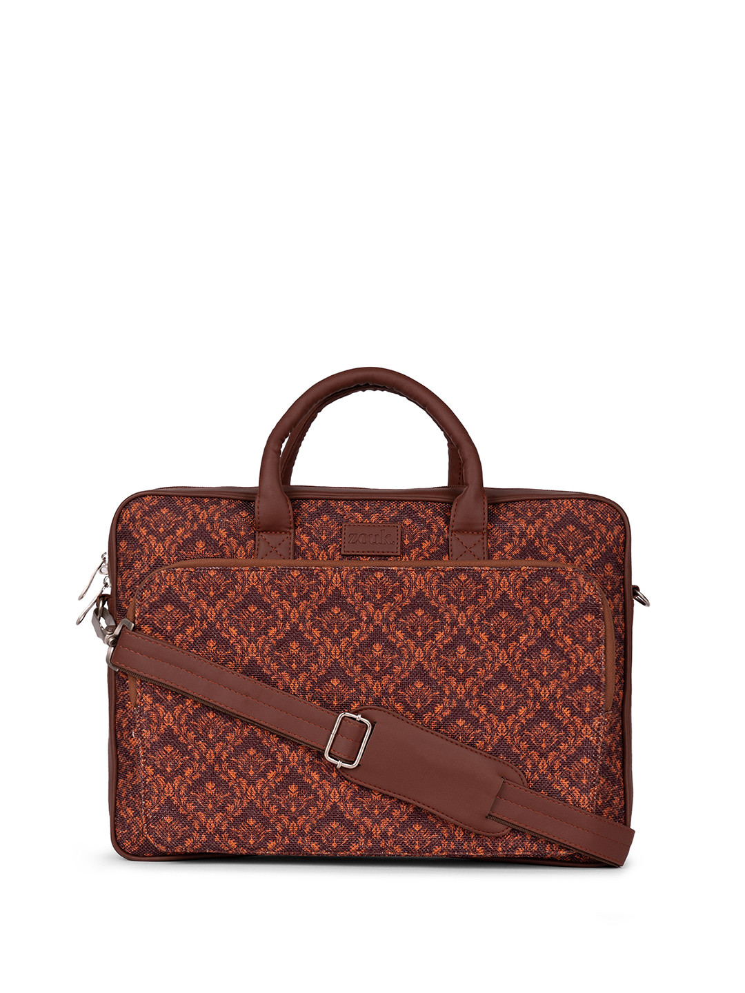 

ZOUK Unisex Brown Floral Printed Jute Laptop Bag