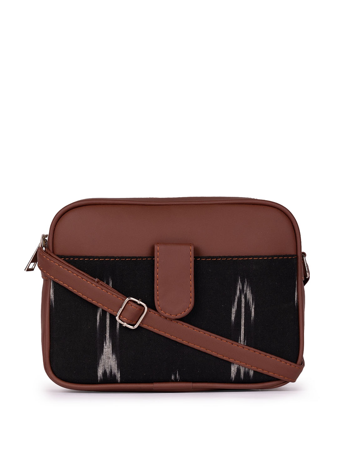 

ZOUK Abstract Printed Structured Jute Sling Bag, Black
