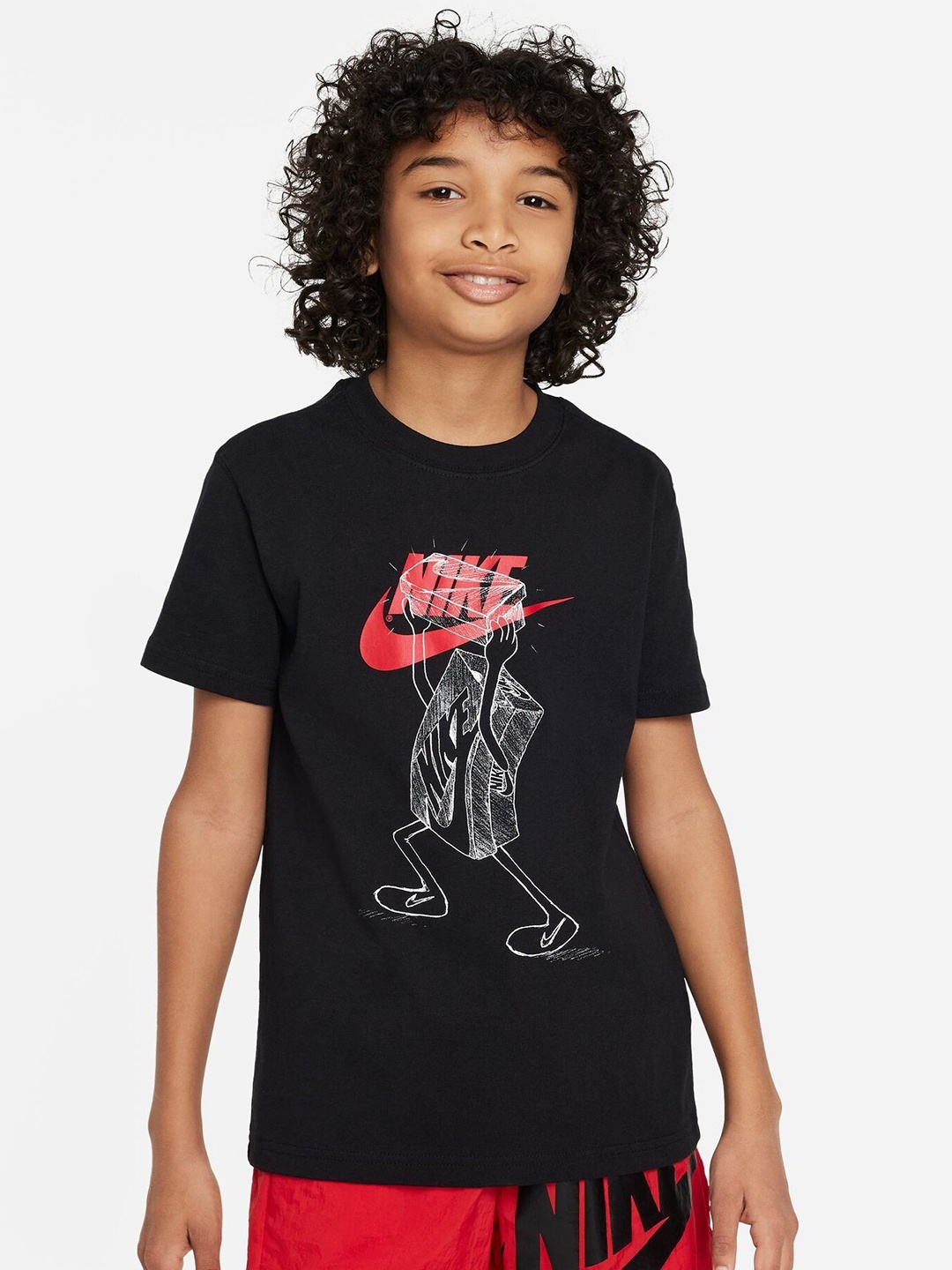 

Nike Kids Sportswear Big Brand Logo Printed Cotton T-shirt, Black