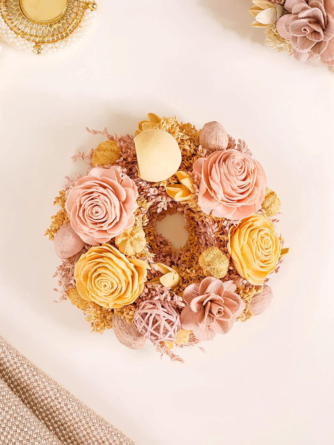 Nestasia Yellow & Pink Flower Wreath Wall decor
