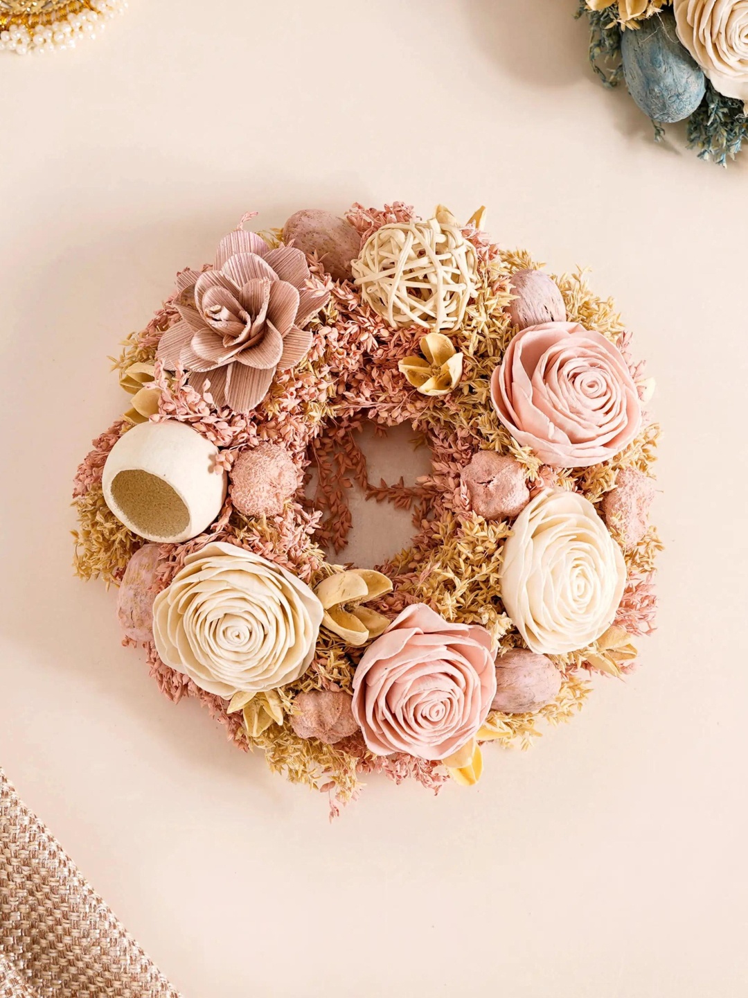 

Nestasia Pink & Beige Dried Eco-Friendly Rose Flower Wreath