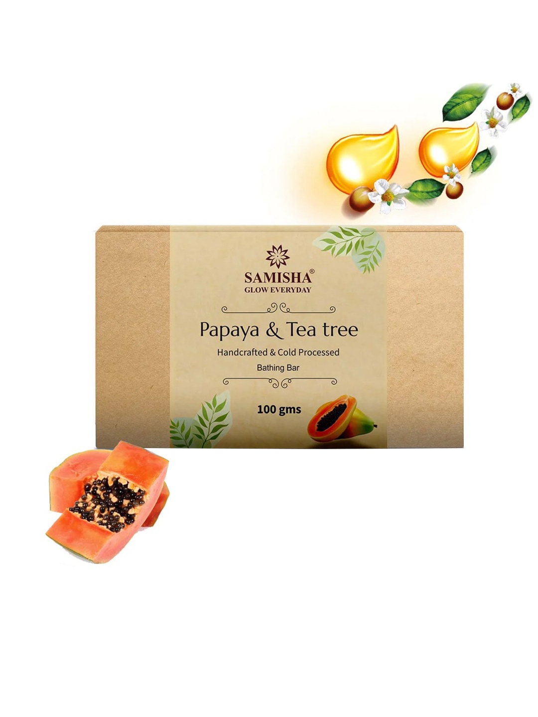 

SAMISHA Papaya & Tea Tree Handcrafted & Cold Pressed Bathing Bar - 100g, Beige
