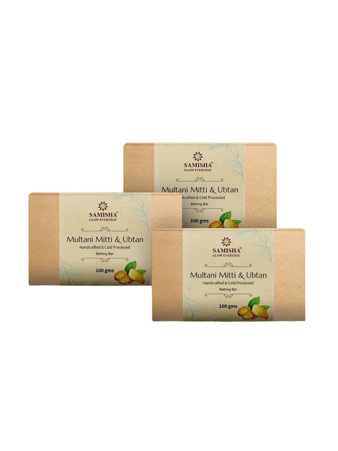 

SAMISHA Set Of 3 Multani Mitti & Ubtan Handcrafted & Cold Pressed Bathing Bar - 100g Each, Beige
