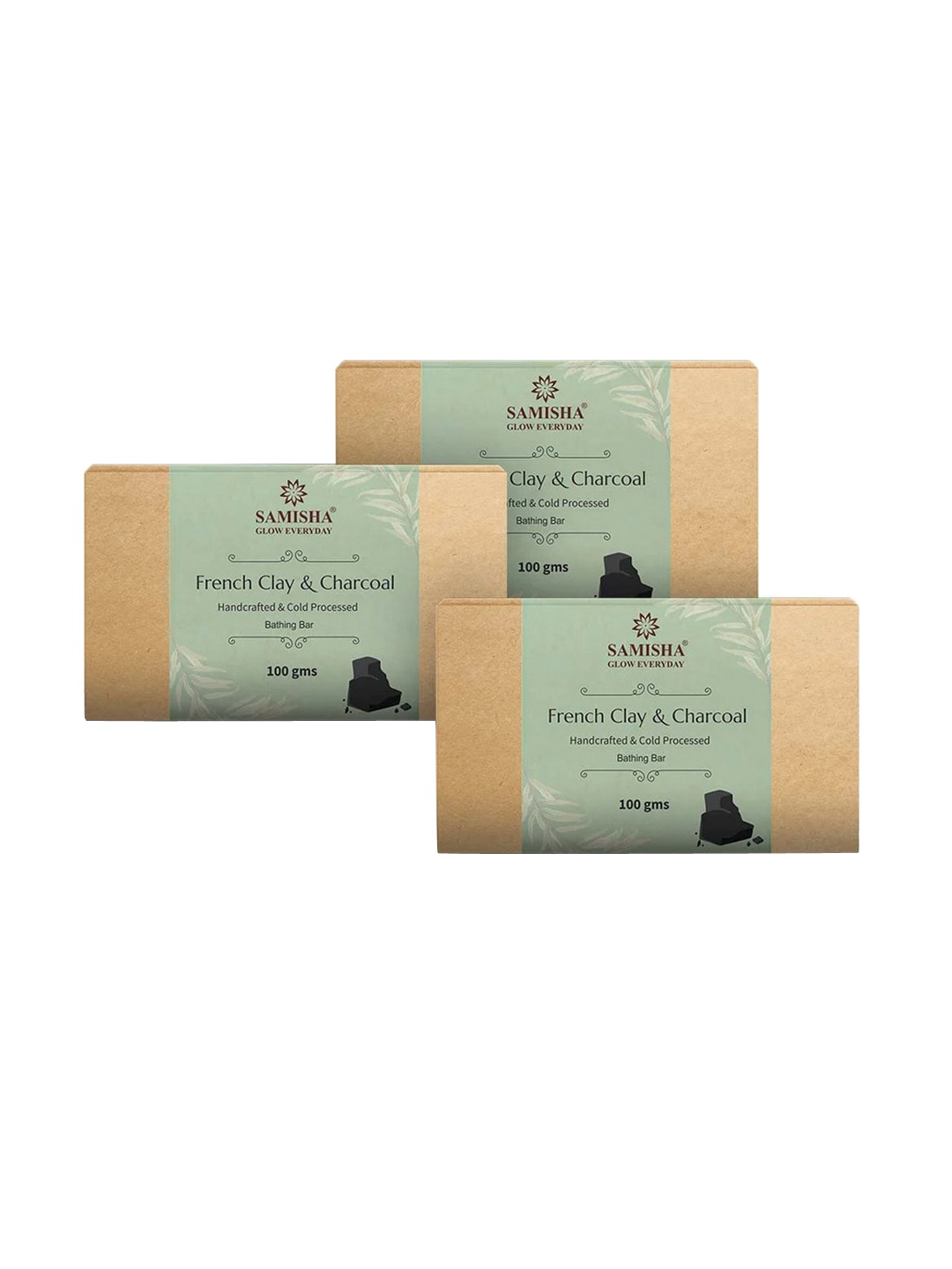 

SAMISHA Set Of 3 French Clay & Charcoal Handcrafted & Cold Pressed Bathing Bar - 100g Each, Beige