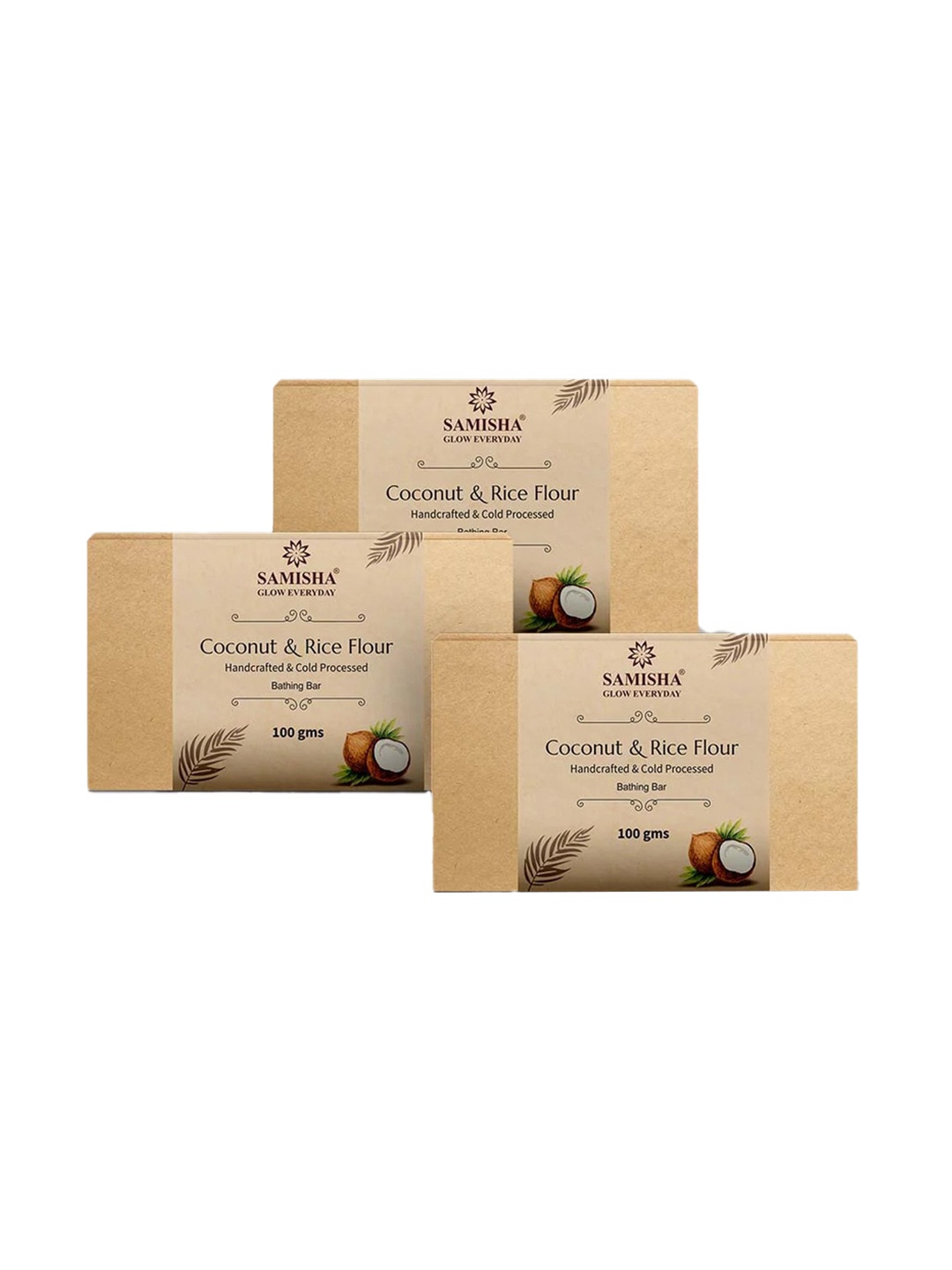 

SAMISHA Set of 3 Coconut & Rice Flour Handcrafted Cold Processed Bathing Bar - 100 g each, Beige
