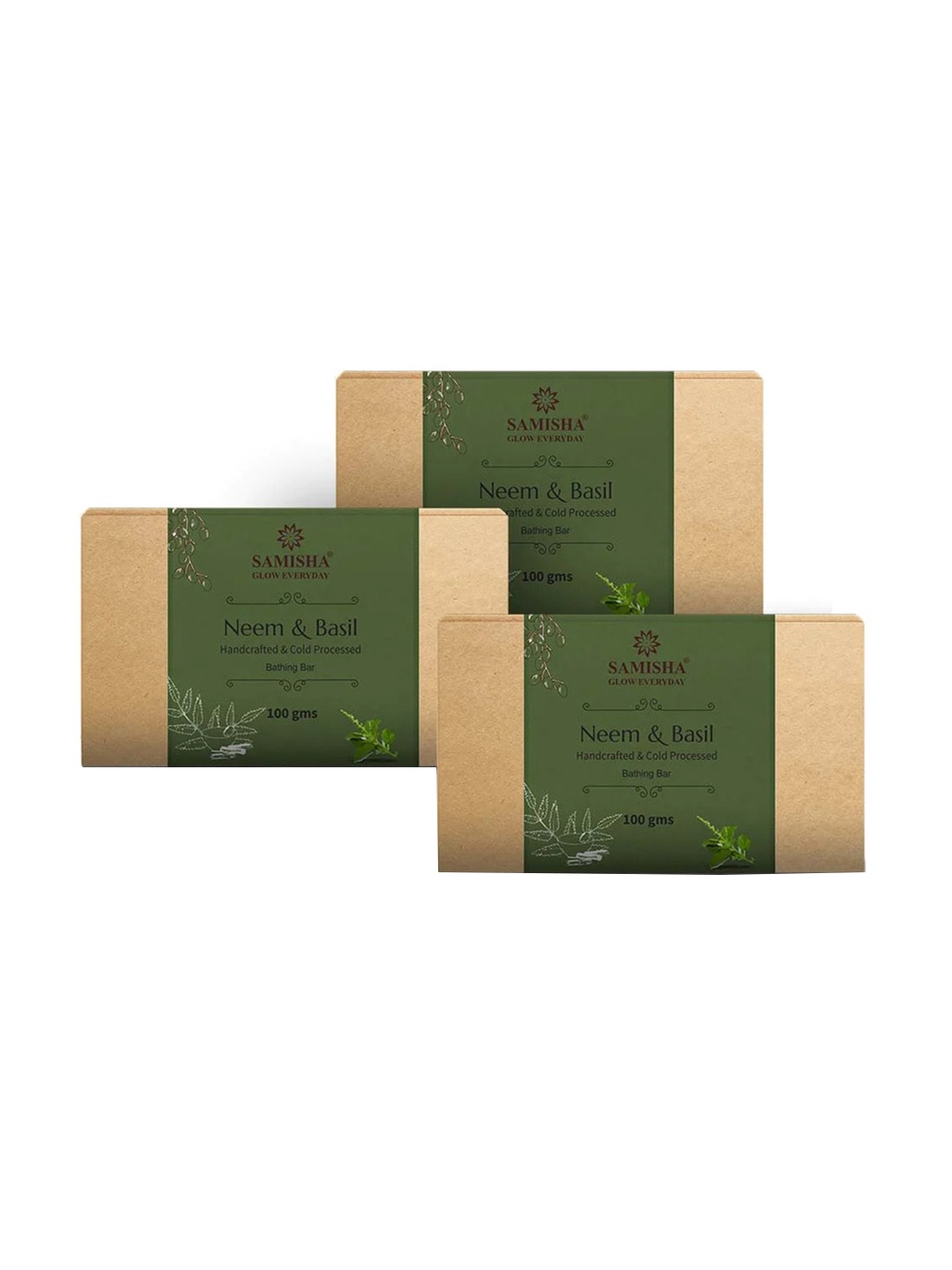 

SAMISHA Set of 3 Neem & Basil Handcrafted Cold Processed Bathing Bar - 100 g each, Beige