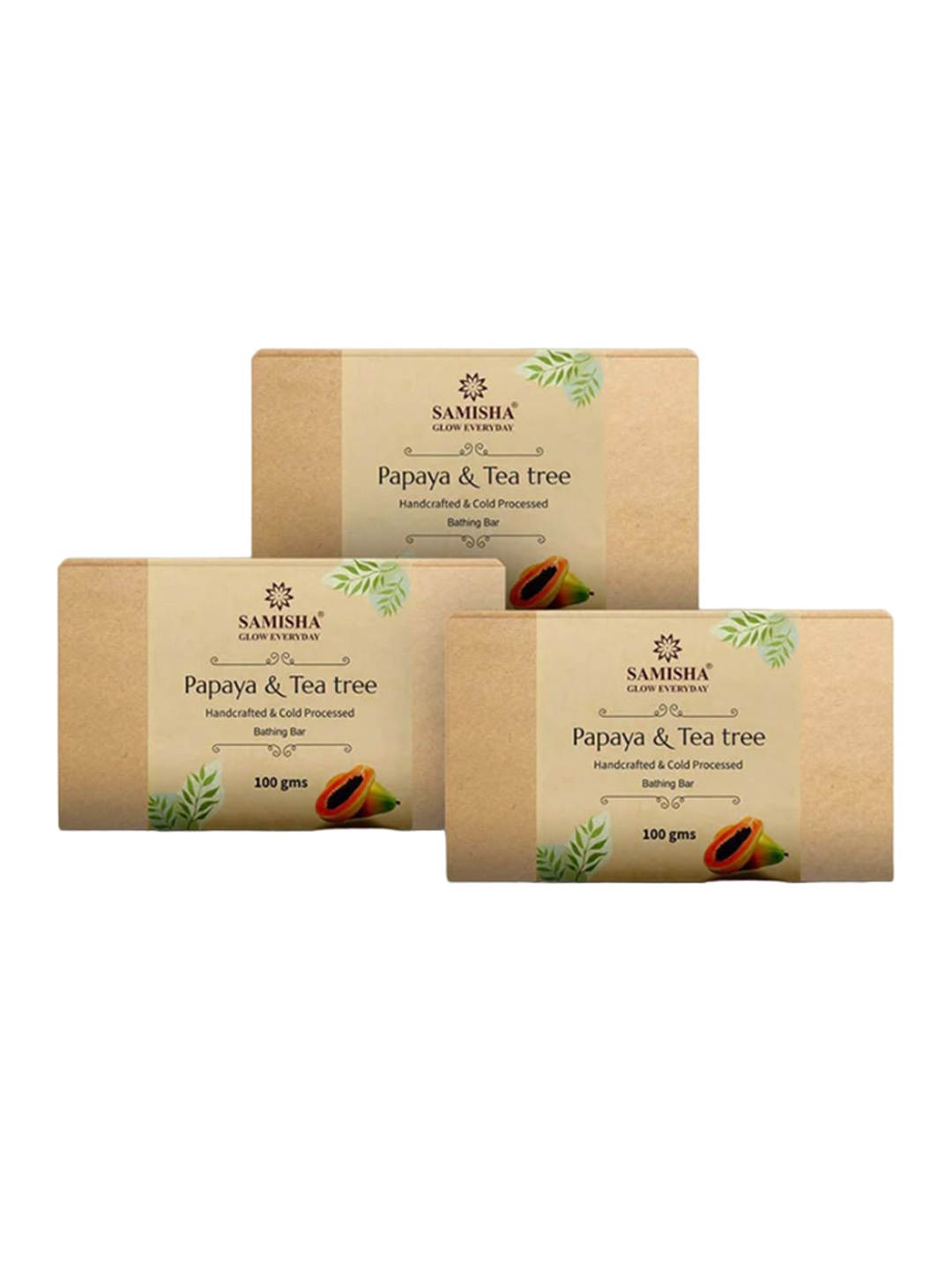 

SAMISHA Set of 3 Papaya & Tea Tree Handcrafted Cold Processed Bathing Bar - 100 g each, Beige