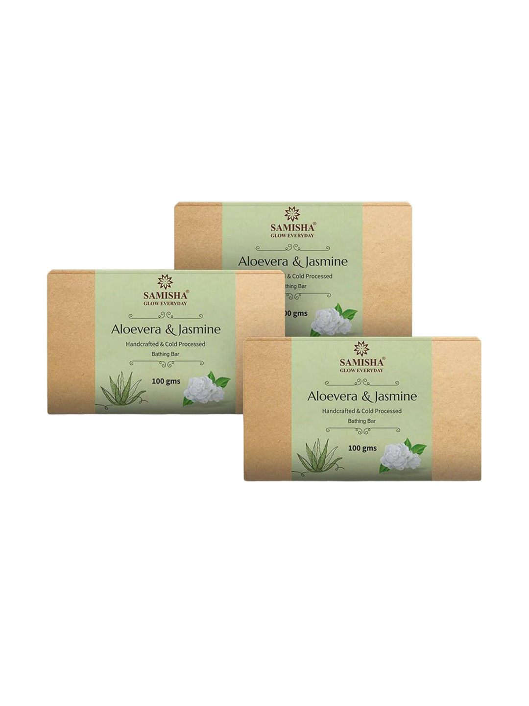 

SAMISHA Set of 3 Aloevera & Jasmine Handcrafted Cold Processed Bathing Bar - 100 g each, Beige