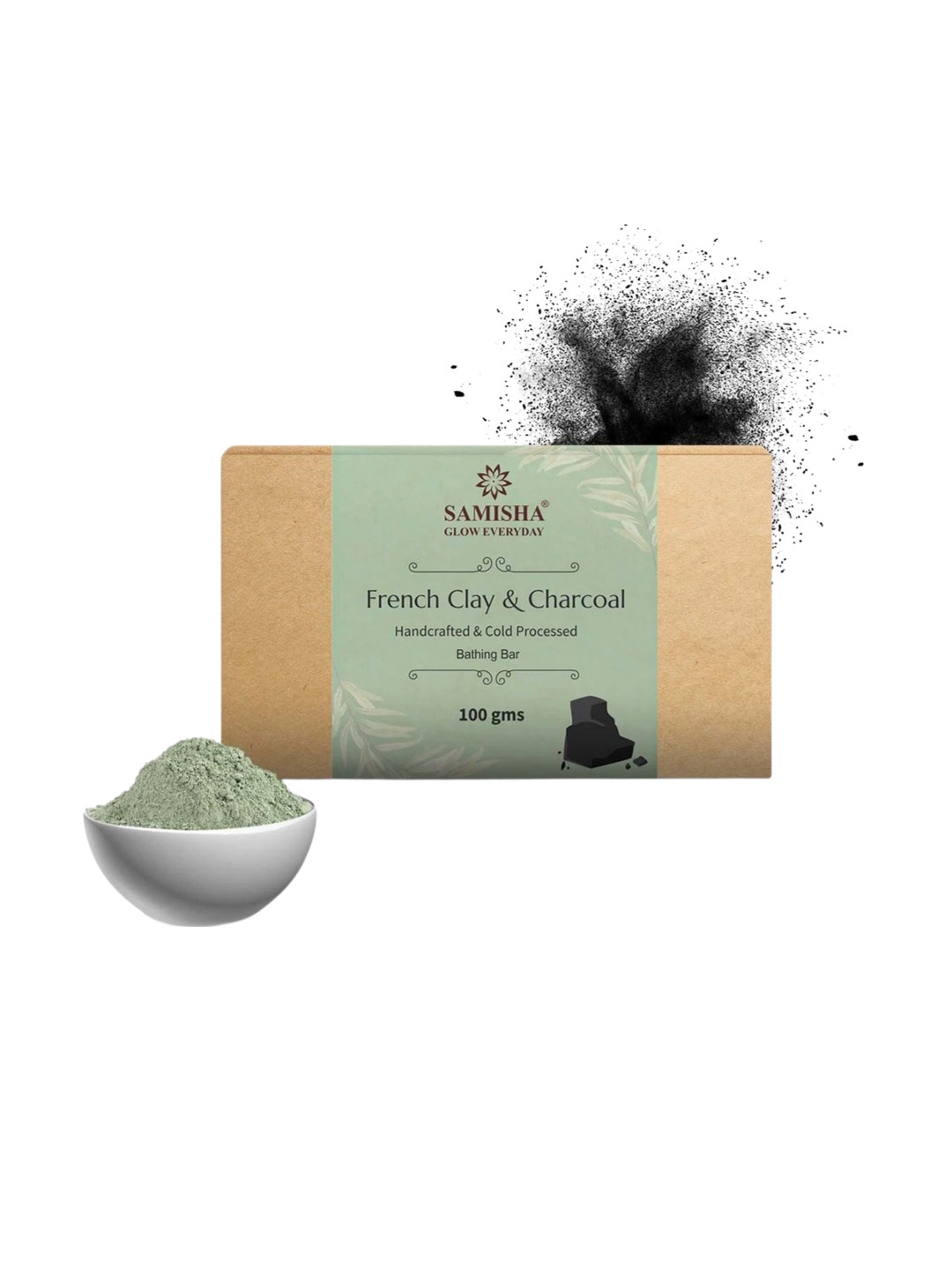 

SAMISHA Set of 2 French Clay & Charcoal Handcrafted Bathing Bar - 100 g each, Beige